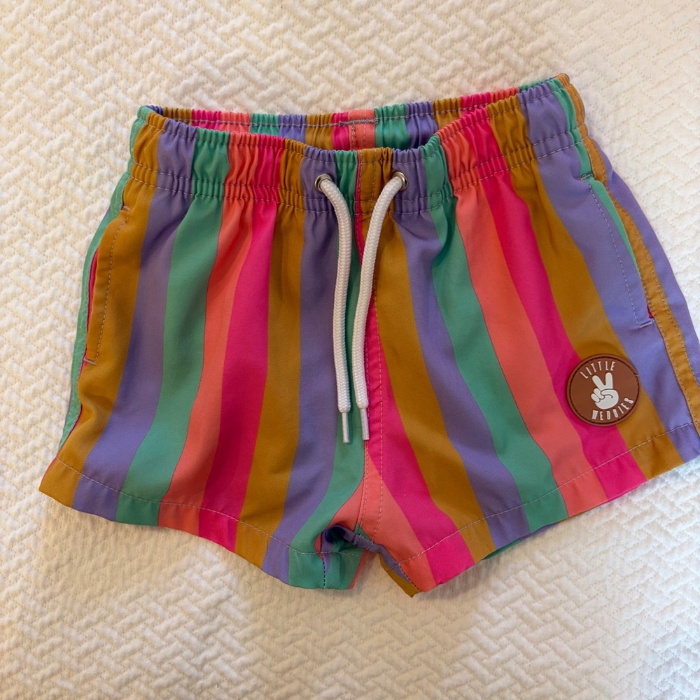 Rainbow Stripe Kids Swim Trunks